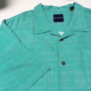 Tommy Bahama Men's 3XB Short Sleeve Green Silk Camp Shirt in Excellent Condition
